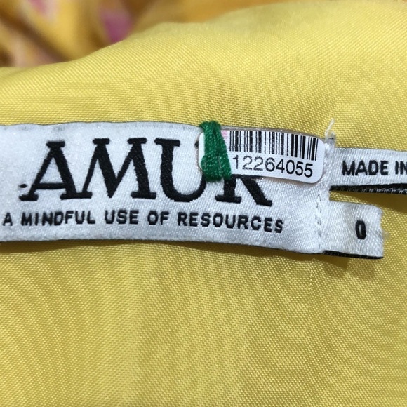 AMUR Vi Dress Size 0 Yellow Silk Floral Print Ruffle - Picture 6 of 10